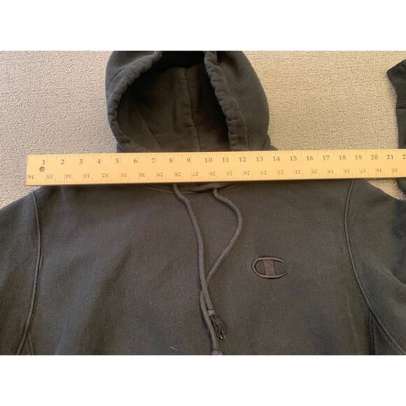 Champion Men Medium Black Reverse Weave Hoodie Sweatshirt - Picture 6 of 14